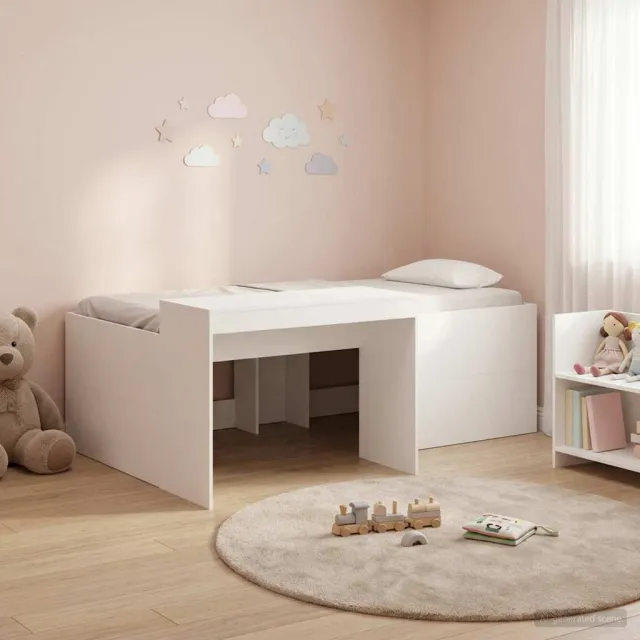 vidaXL Hoge Bed Frame met Bureau voor Kinderen Wit 90 x 200 cm
