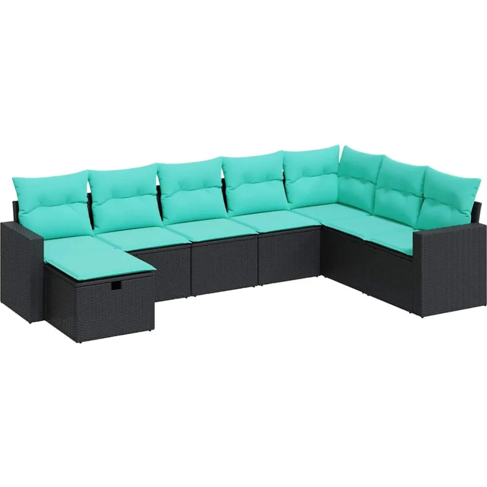 vidaXL 8-delige Loungeset met kussens poly rattan zwart