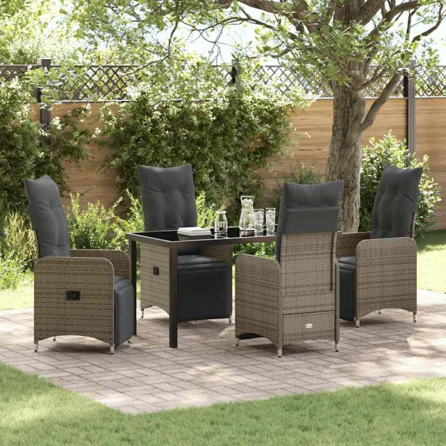 vidaXL Tuin eettafelset 5 st Grijs poly rattan, foto 2