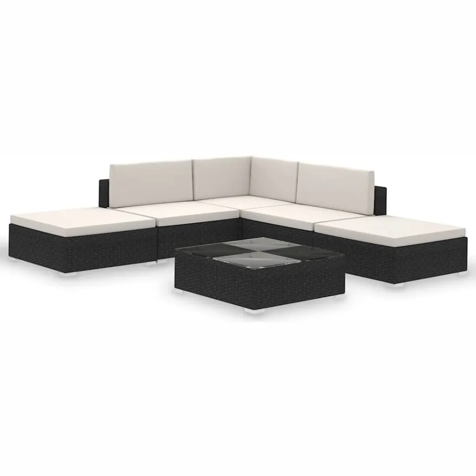 vidaXL 6-delige Loungeset met kussens poly rattan zwart, foto 3