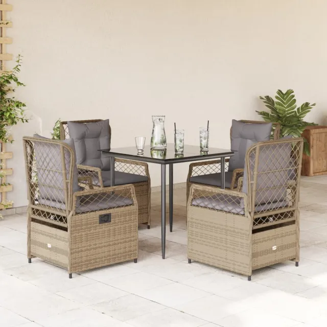 vidaXL 5-delige Tuinset met kussens poly rattan beige, foto 2