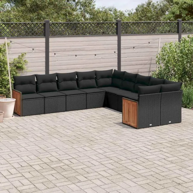 vidaXL 10-delige Loungeset met kussens poly rattan zwart, foto 2