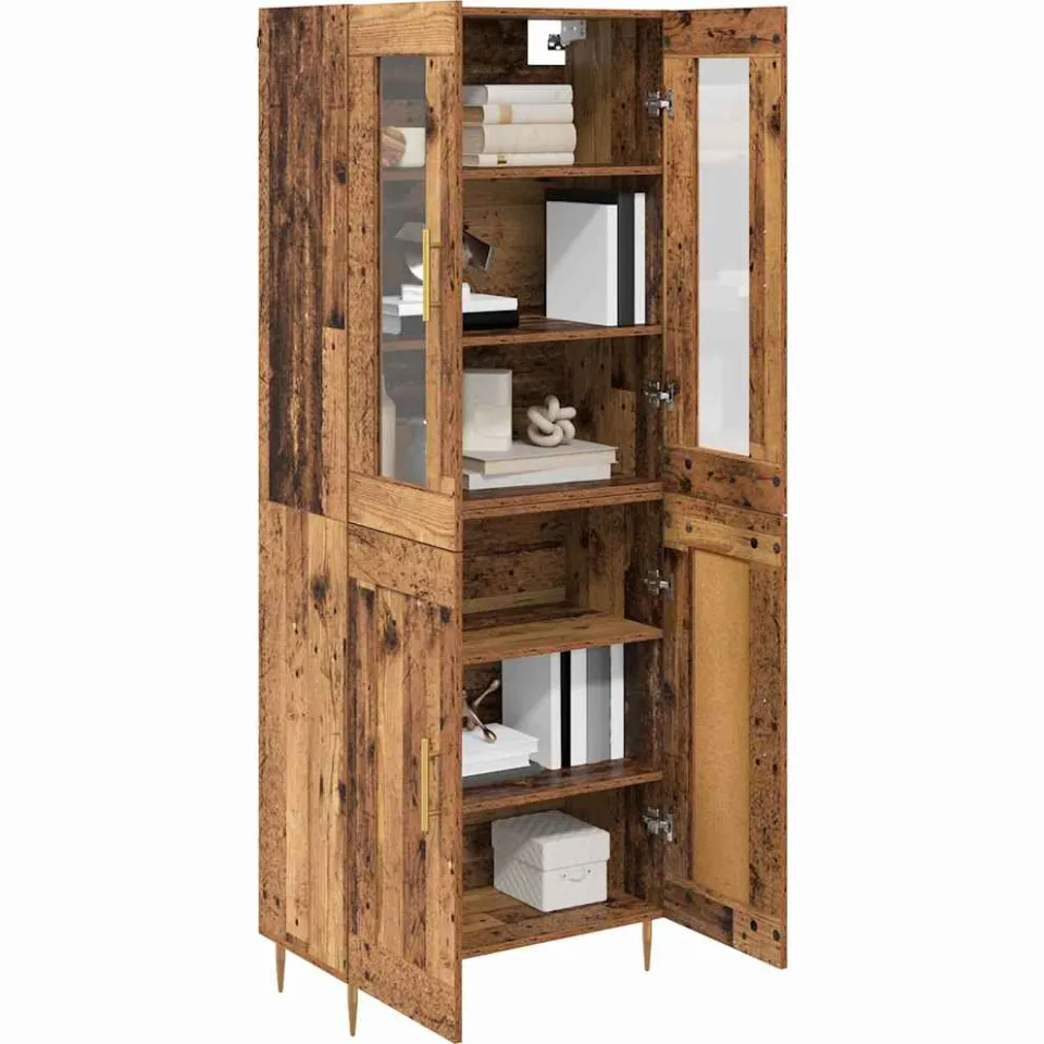 vidaXL Hoge kast 2 st Oudhout 69,5 x 34 x 180 cm Bewerkt hout Bruin