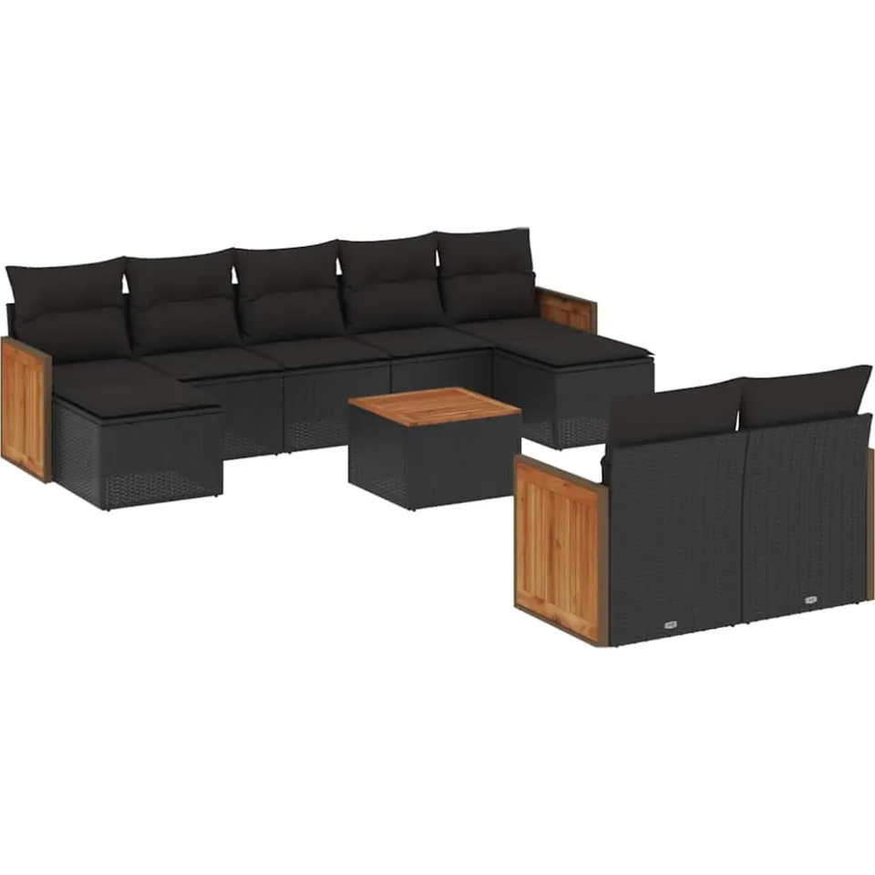 vidaXL 10-delige Loungeset met kussens poly rattan zwart, foto 3