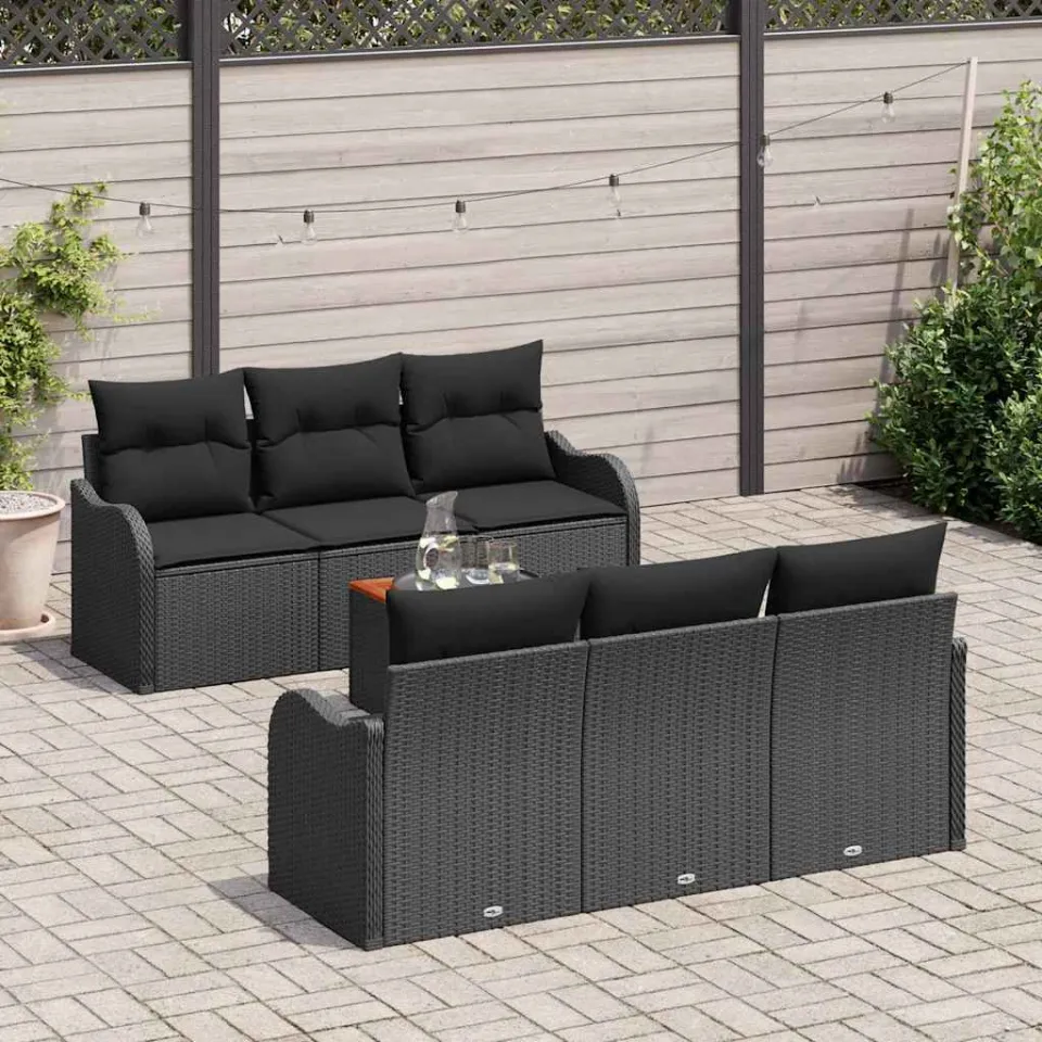 vidaXL Tuinbankenset 7 st Zwart poly rattan, foto 3