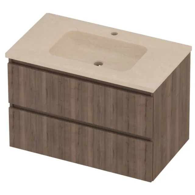 Proline Rollo Badmeubelset Hardsteen Elegant 1 Kraangat 80x46x54 cm Sand Stone Terra Oak Eiken