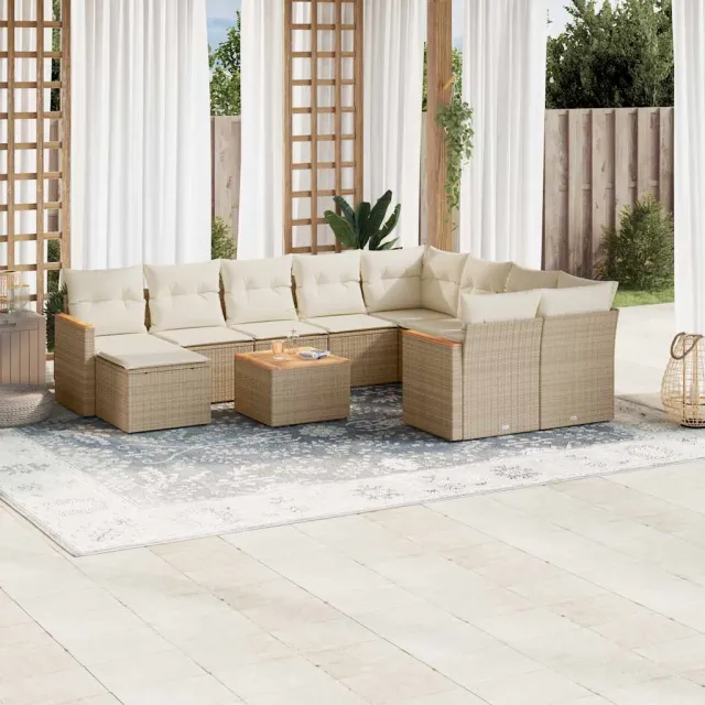 vidaXL 11-delige Tuinset met kussens poly rattan beige, foto 2