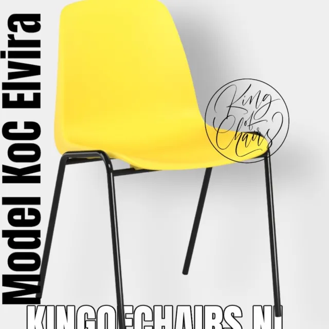 King of Chairs model KoC Elvira geel met zwart onderstel. Kantinestoel stapelstoel kuipstoel vergaderstoel tuinstoel kantine stoel stapel stoel tuin stoel kantinestoelen stapelstoelen kuipstoelen stapelbare keukenstoel Helene eetkamerstoel