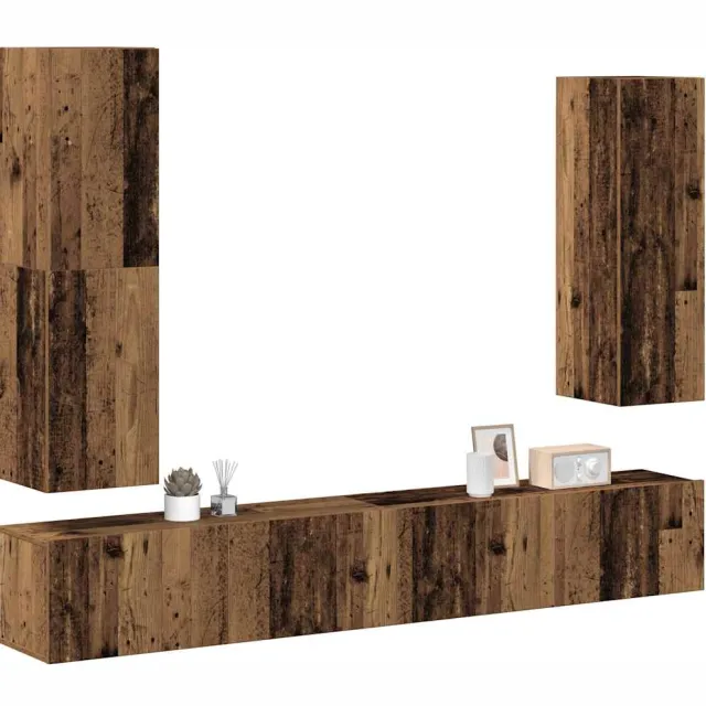 vidaXL 4-delig Tv-meubelset wandmontage bewerkt hout oud houtkleurig Bruin
