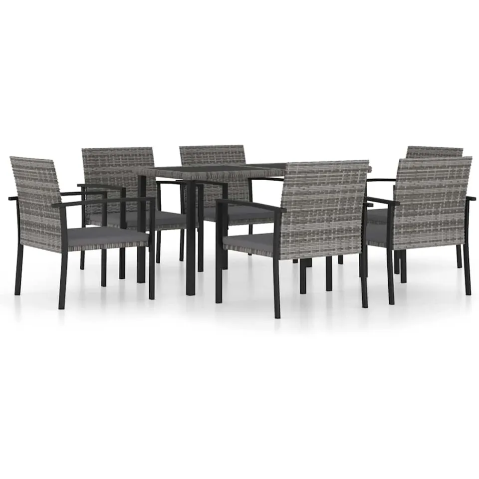 vidaXL 7-delige Tuinset poly rattan grijs