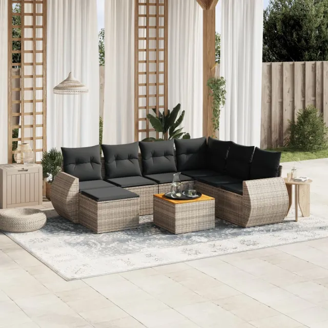 vidaXL 8-delige Loungeset met kussens poly rattan grijs, foto 2