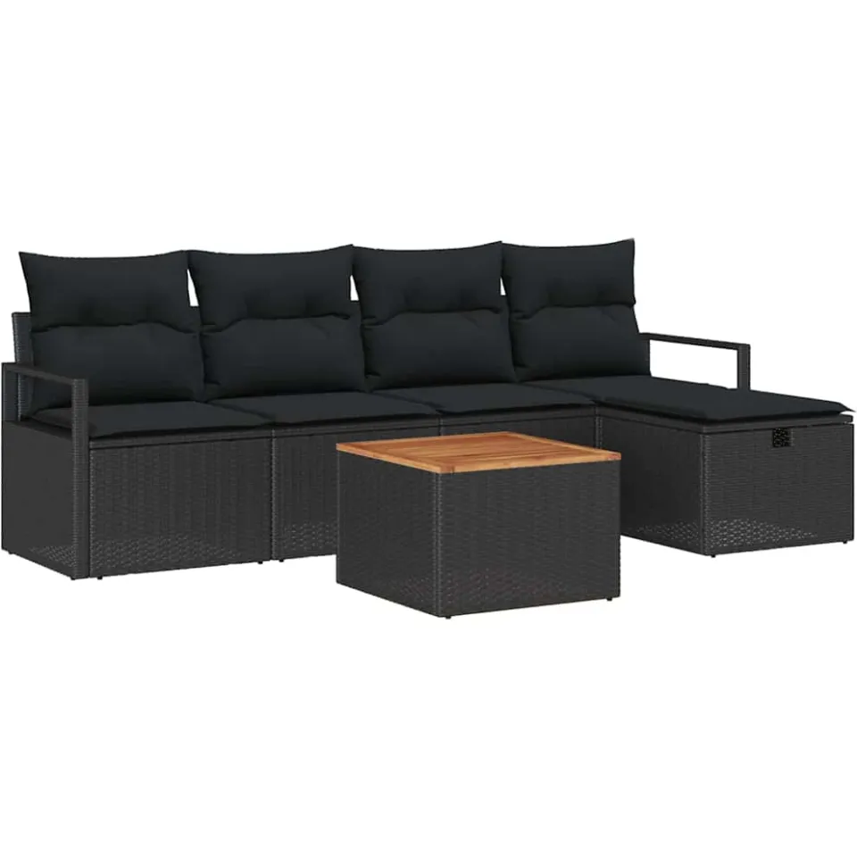 vidaXL Tuinbankenset 6 st Zwart poly rattan
