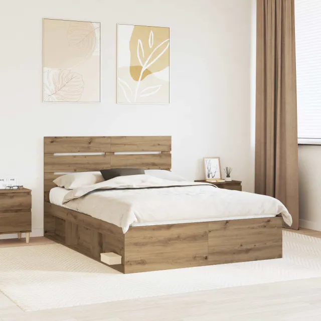 vidaXL Bedframe Ambachtelijk eiken 140 x 190 cm Massief grenenhout Bruin