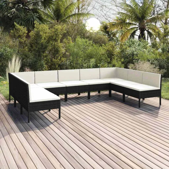 vidaXL 9-delige Loungeset met kussens poly rattan zwart, foto 2