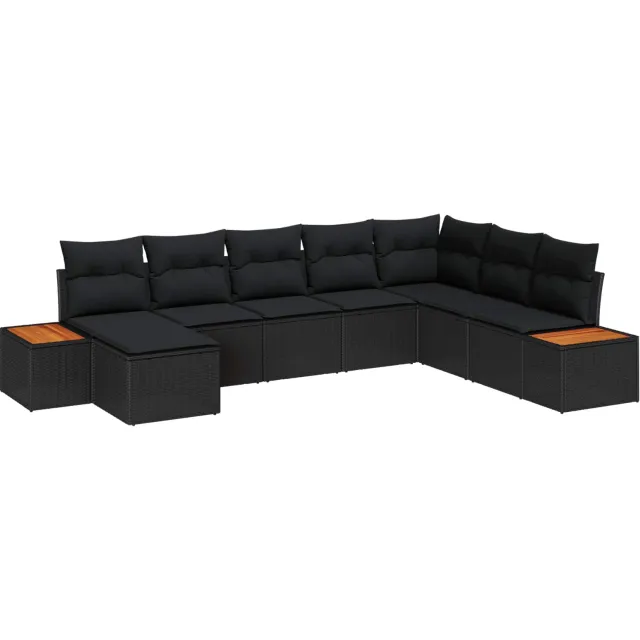 vidaXL Tuinbankenset 8 st Zwart Poly riet