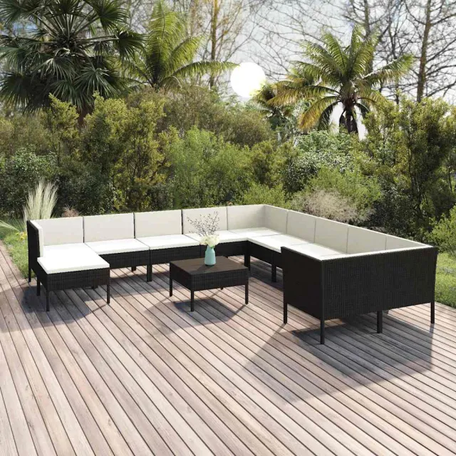 vidaXL 12-delige Loungeset met kussens poly rattan zwart, foto 2