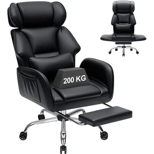 Hoffree Ergonomische Cross-Leg Office Chair – Gaming & Bureaustoel van PU Leer – 90°–135° Verstelbare Rugleuning – Flip-up Armleuningen – Hoofdsteun & Lendensteun – Draagvermogen tot 200 kg Zwart