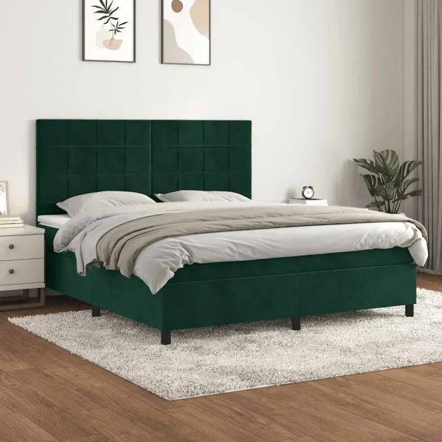 vidaXL Boxspring met matras fluweel donkergroen 160x200 cm groen
