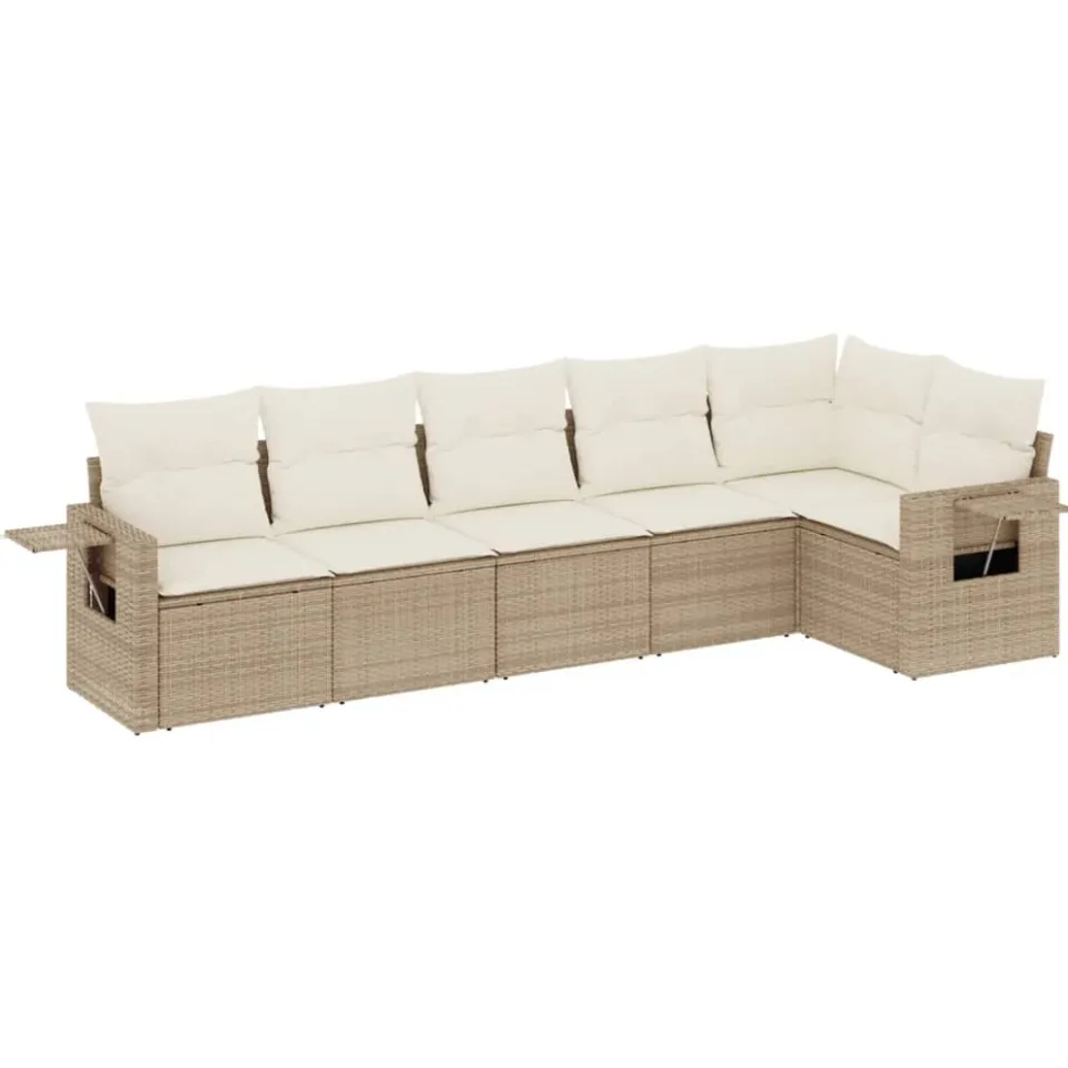vidaXL 6-delige Loungeset met kussens poly rattan beige, foto 3