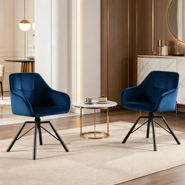 COVREO Eetkamerstoel 58,5 x 82,5 x 54,5 cm blauw, velvet metaal draaibaar Blue