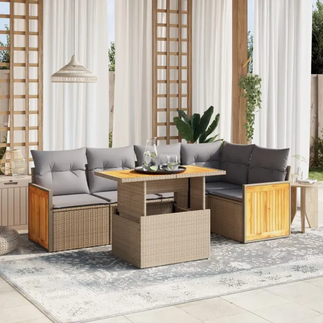 vidaXL 6-delige Loungeset met kussens poly rattan beige, foto 2