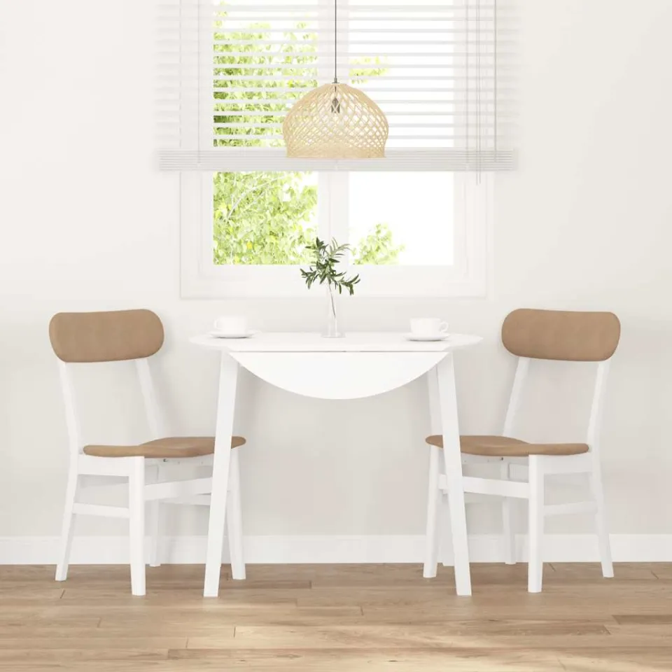 vidaXL Eetkamerstoelen met kussens 2 st massief hout rubber wit, foto 2