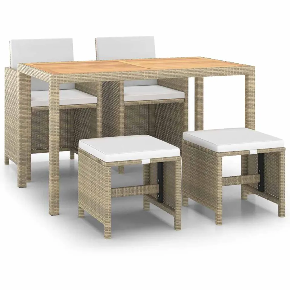 vidaXL 5-delige Tuinset met kussens poly rattan beige, foto 3
