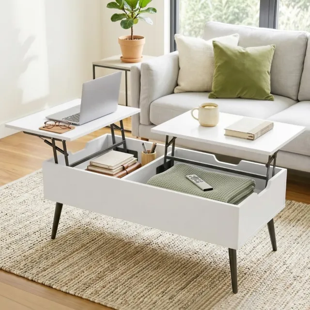 COVREO Salontafel 100 x 50 x 58 cm wit, spaanplaat met opbergruimte