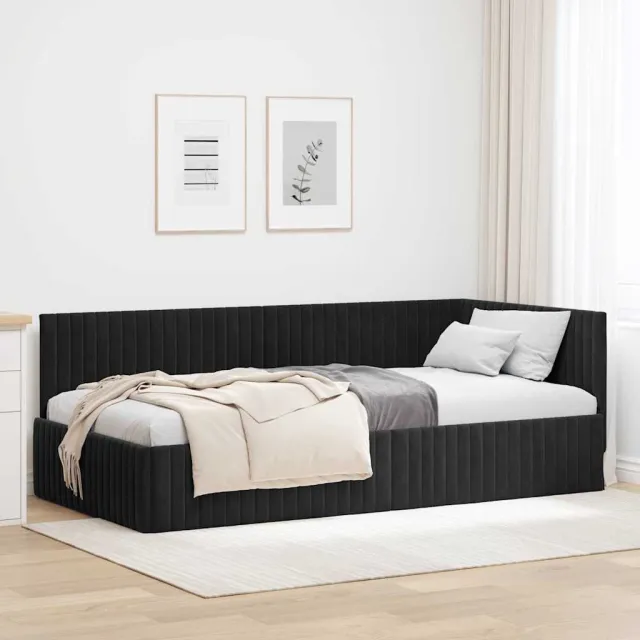 vidaXL Hoekbedframe Zwart 100 x 200 cm fluweel