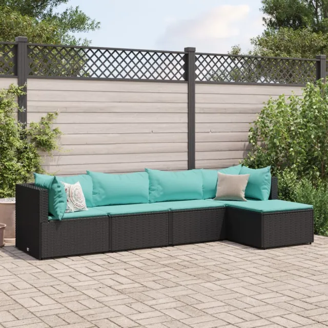 vidaXL 5-delige Loungeset met kussens poly rattan zwart, foto 2