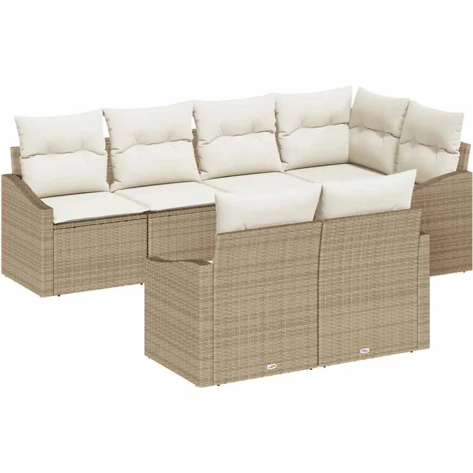 vidaXL Tuinbankenset 7 st Beige en Wit poly rattan