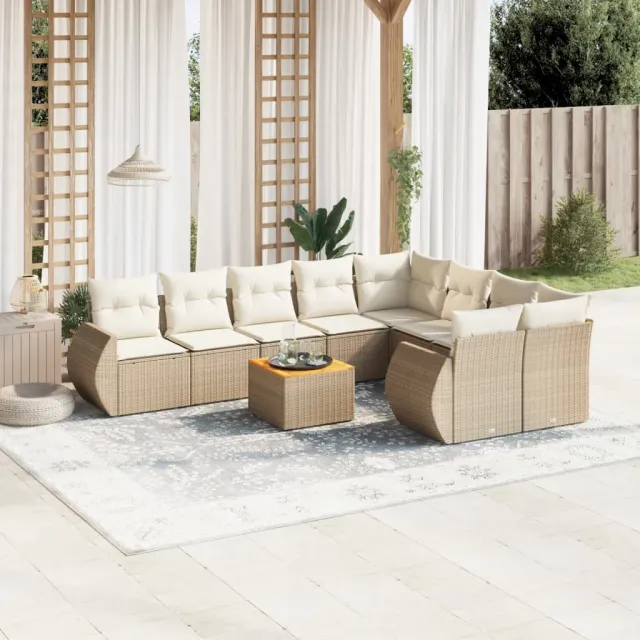 vidaXL 10-delige Loungeset met kussens poly rattan beige, foto 2