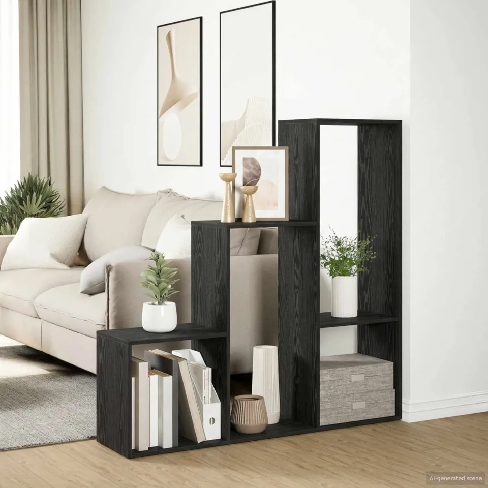 vidaXL Kamerscherm Boekenkast 123 x 29 x 123 cm Bewerkt hout zwart, foto 4