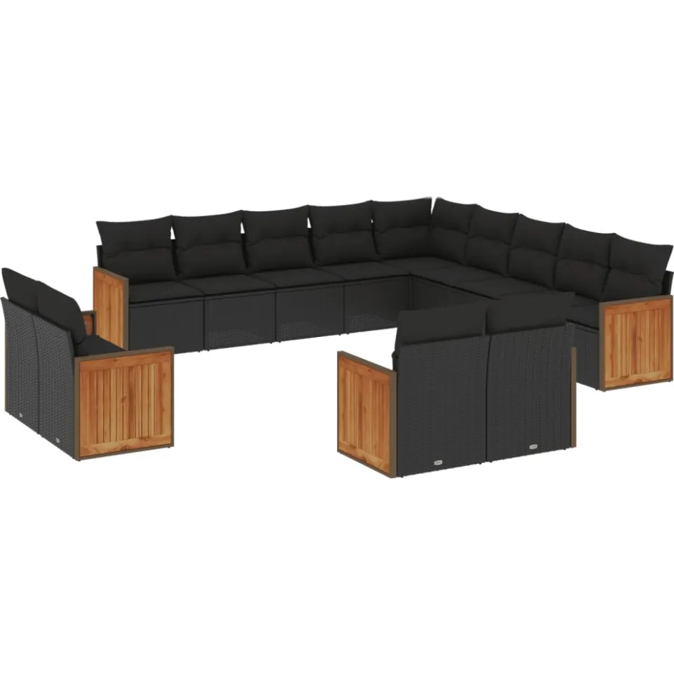 vidaXL 13-delige Loungeset met kussens poly rattan zwart, foto 3