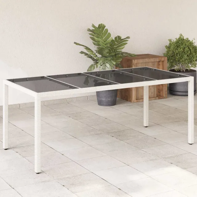vidaXL Tuintafel met glazen blad 190x90x75 cm poly rattan wit, foto 2
