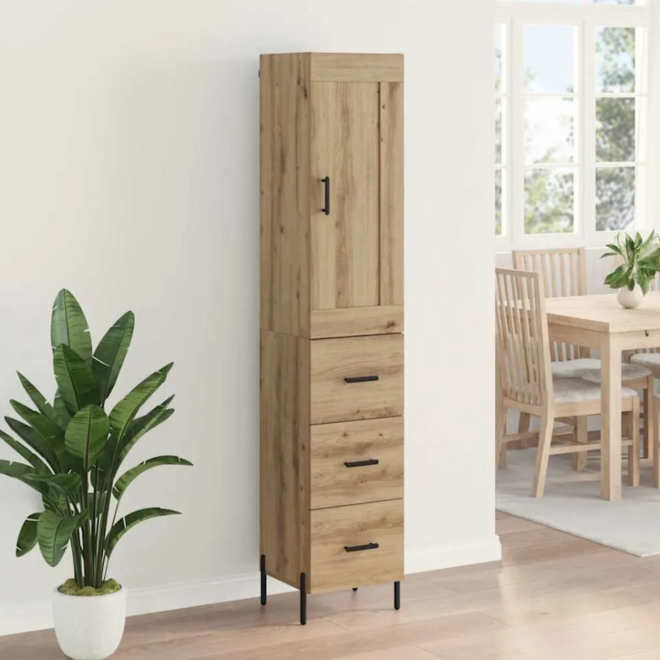 vidaXL Highboard Artisan Eiken 34,5 x 34 x 180 cm Bewerkt hout, foto 4