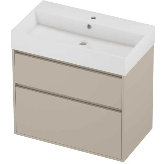 Proline Zara Badmeubelset Porselein Loft 1 Kraangat Greeploos 80x46x78 cm Glans Wit Soft Linen Beige