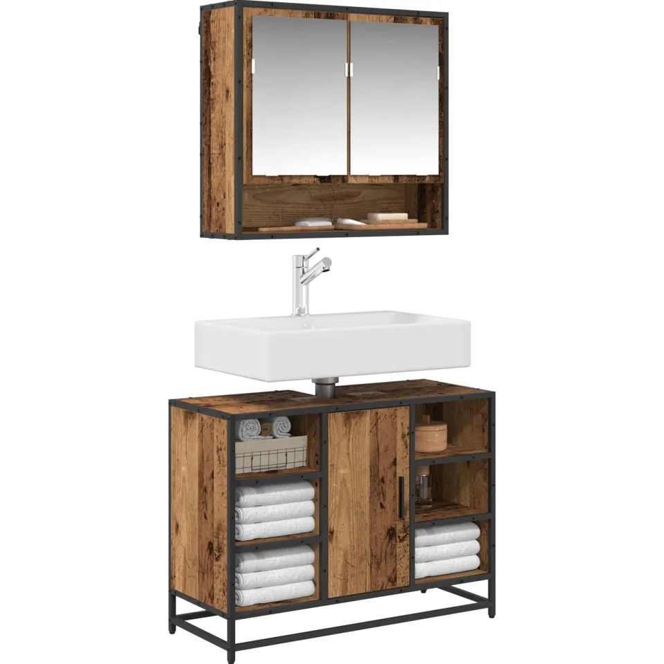 vidaXL Badkamermeubelset 2 st Oud Hout Bewerkt hout bruin