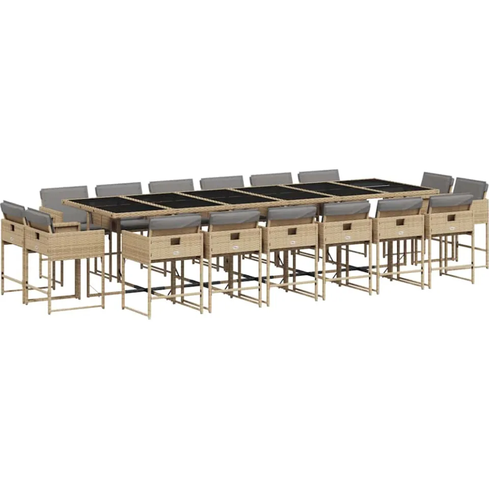 vidaXL 17-delige Tuinset met kussens poly rattan gemengd beige, foto 3