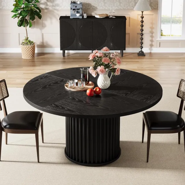 BonBonVibes Ronde Eettafel 120 cm Zwart – Eetkamertafel voor 4 Personen met Stevig Metalen Frame – Moderne Japandi Eettafel voor Eetkamer & Woonkamer