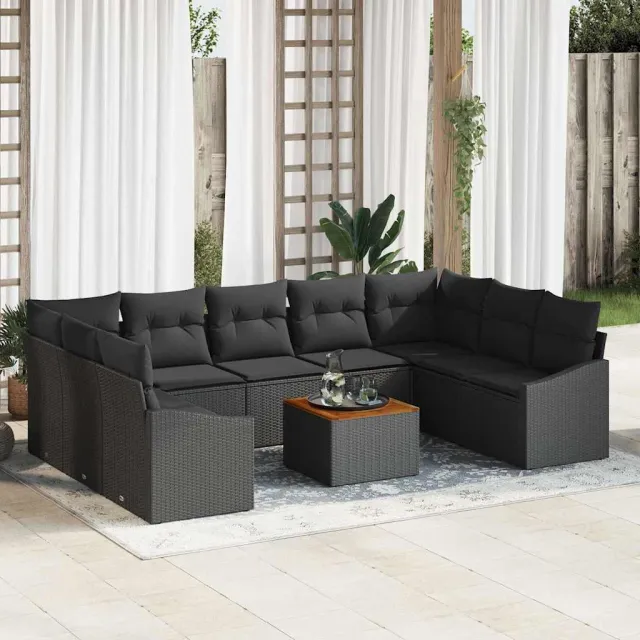 vidaXL Tuinbankenset 10 st Zwart poly rattan, foto 2
