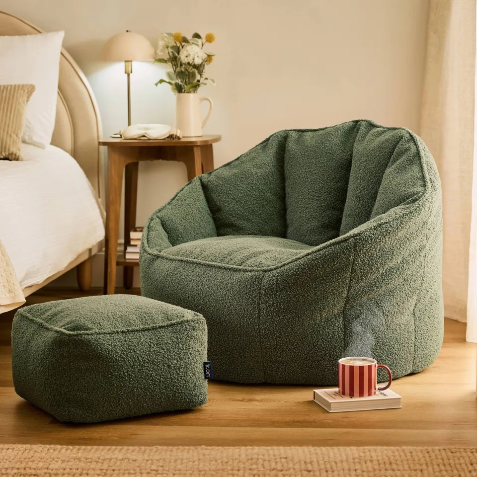 icon - Sirena Zitzak Fauteuil met Poef - Boucle - Olijfgroen, foto 5