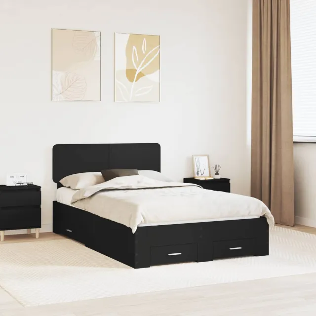 vidaXL Bedframe met lade met opslag Zwart 135 x 190 cm Bewerkt hout