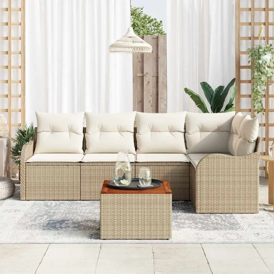 vidaXL Tuinbankenset 6 st Beige poly rattan, foto 3
