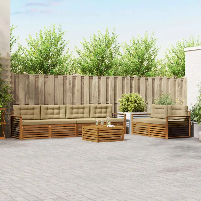 vidaXL Buiten bankenset 7 st 6-zits Natuurlijk en Beige