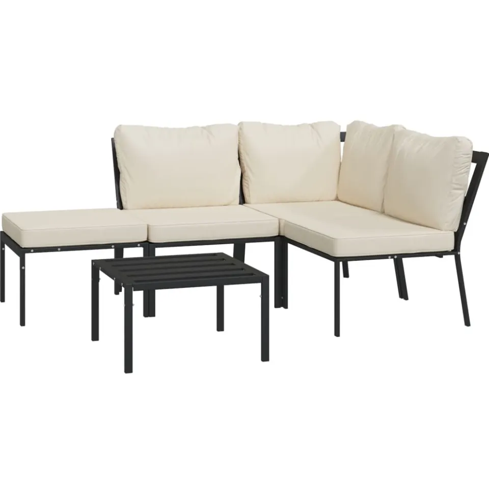 vidaXL 5-delige Loungeset met zandkleurige kussens staal, foto 3
