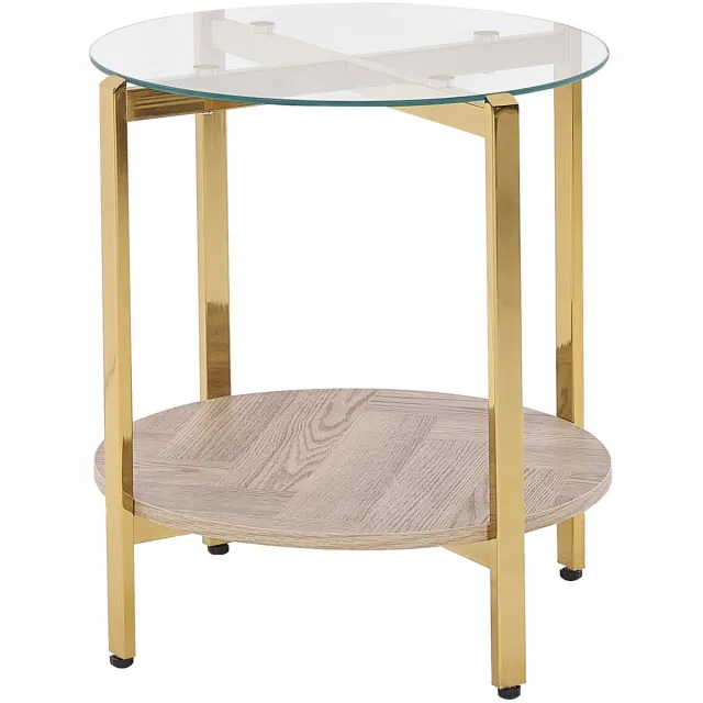 Beliani LOVELL - Bijzettafel - Lichtbruin/Goud - Hout