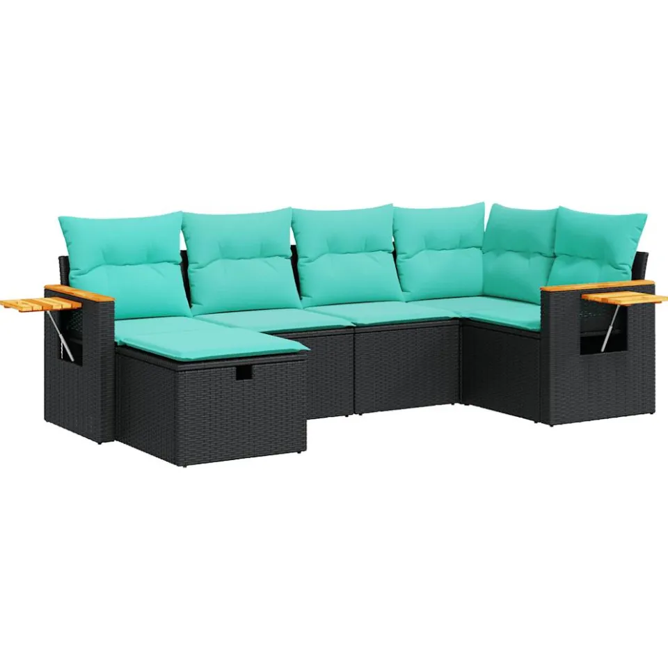 vidaXL 6-delige Loungeset met kussens poly rattan zwart, foto 3