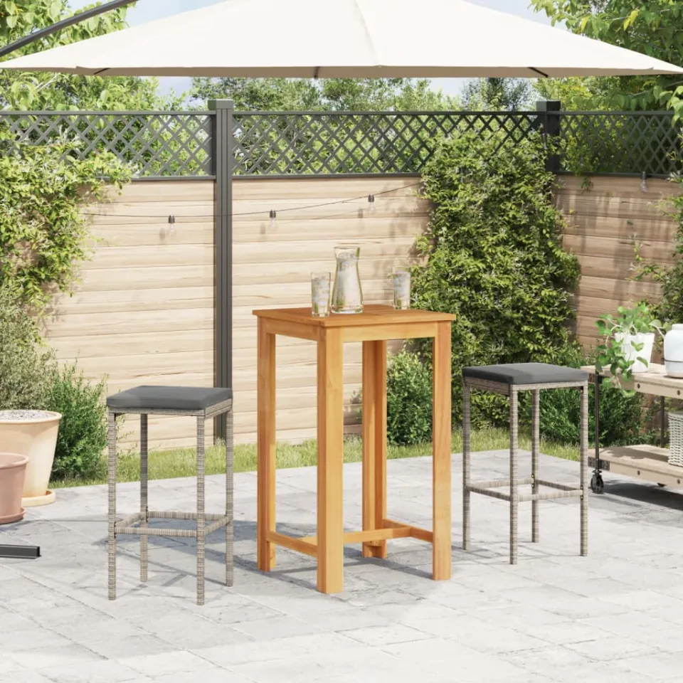 vidaXL 3-delige Tuinbarset massief acaciahout en poly rattan grijs, foto 3