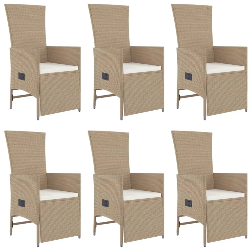 vidaXL 7-delige Tuinset met kussens poly rattan beige